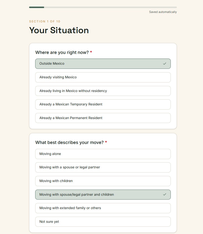 The Mexico Navigator assessment — Section 1 of 10, Your Situation